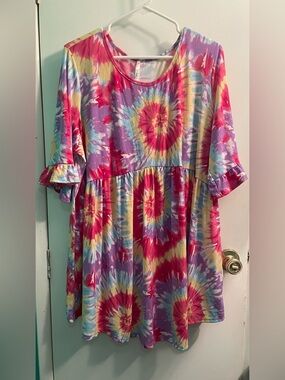 Voll Colorful Tie-Dye Babydoll Tunic Top. 2X